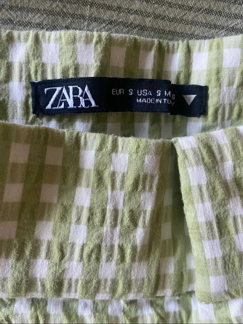 ZARA Light Green Check High-Rise Women's Shorts